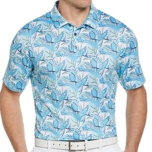 Nicklaus Men's Hawaiian Tropical Bird Collar Short Sleeve Polo Golf Shirt Sz M